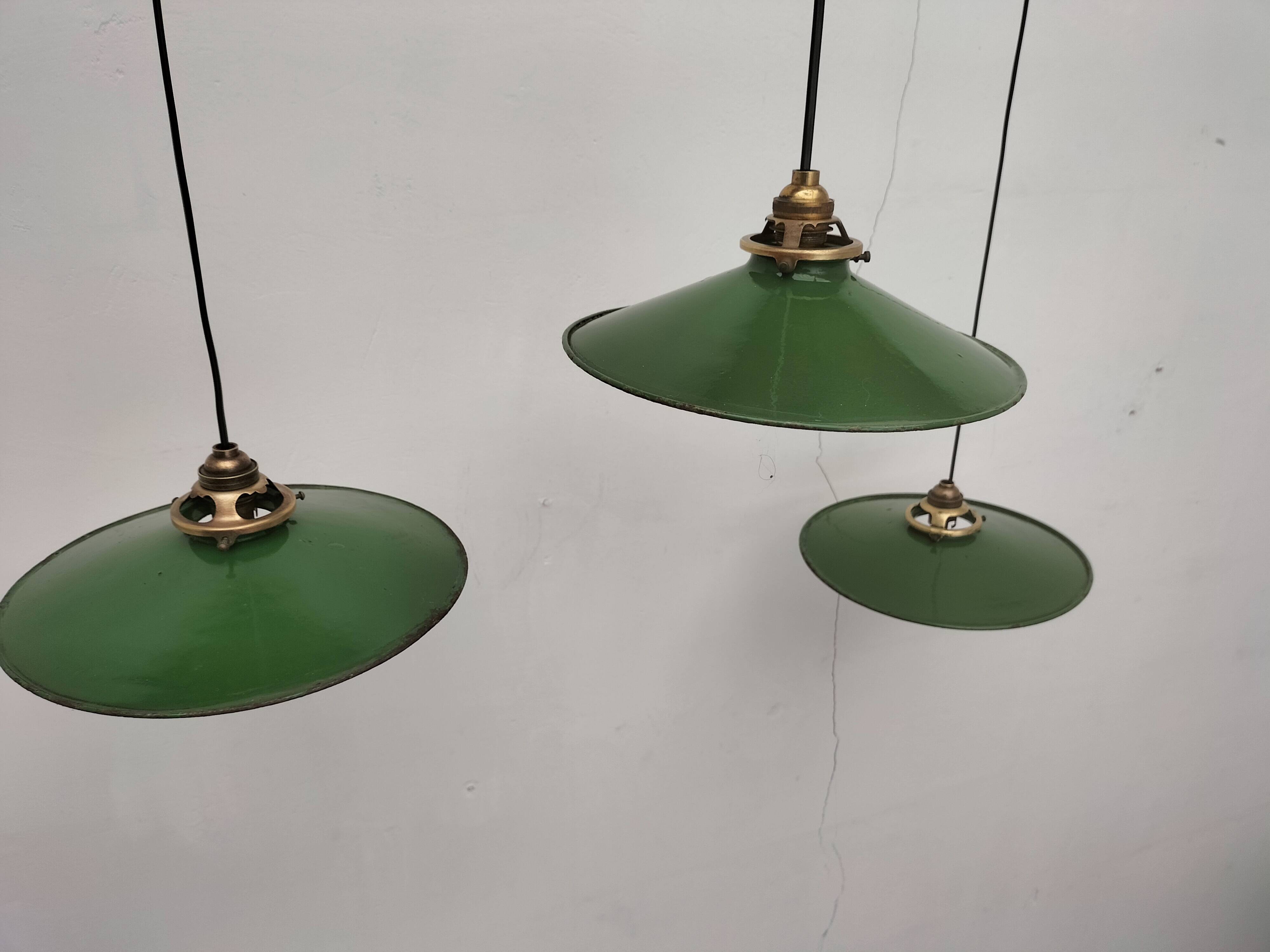 Enameled sheet metal pendant lights