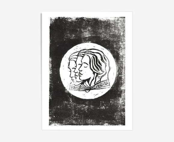 Linogravure "éventail de soi" A4