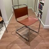 Hanging chair in Mart Stam S33 style in chrome metal and cognac imitation leather
