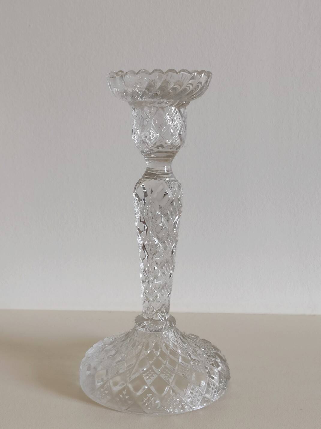 Large molded glass candle holder