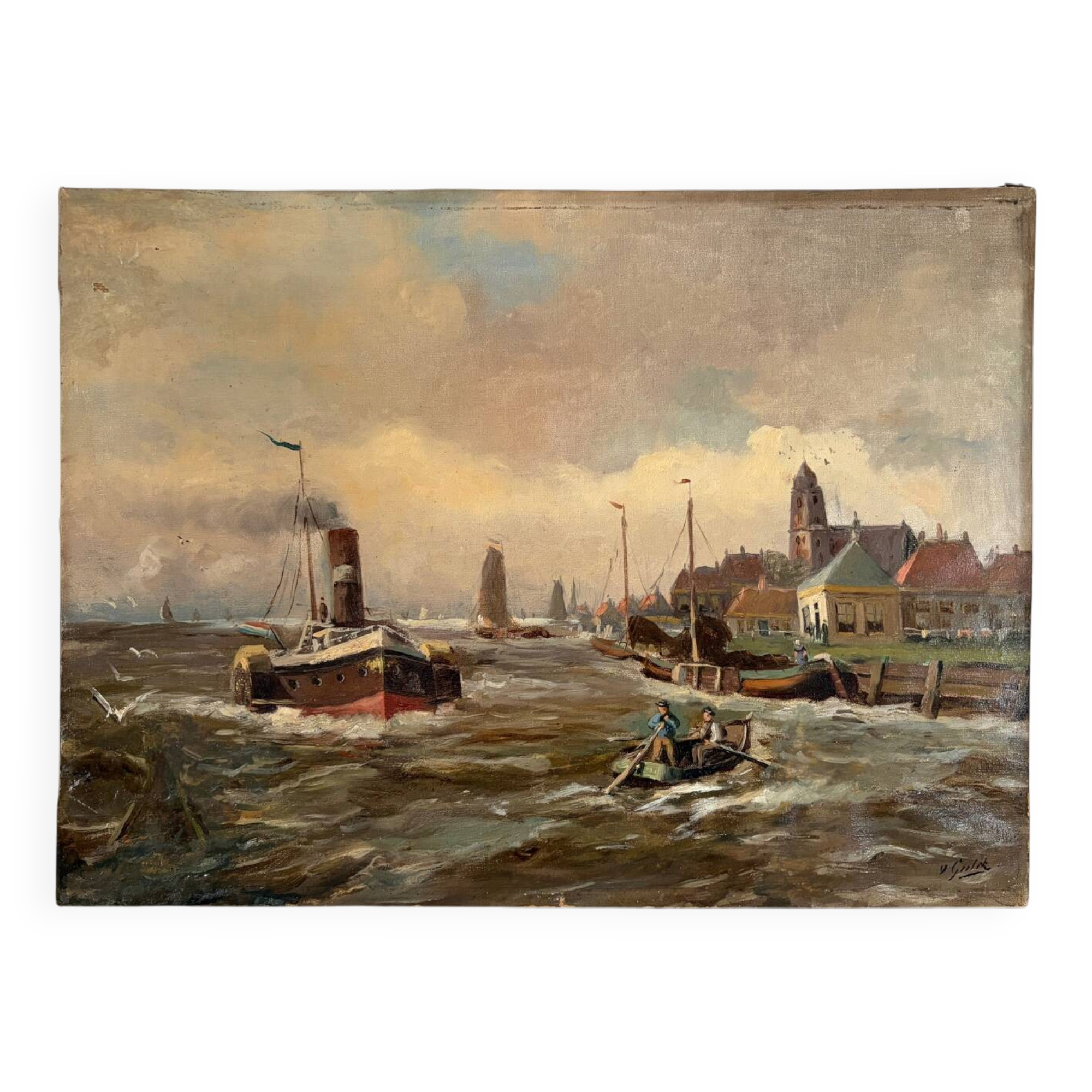Dutch port scene, early 20th century signed J Gulik