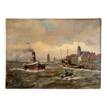Dutch port scene, early 20th century signed J Gulik