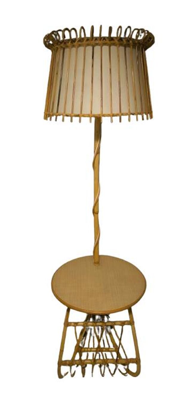 Lampadaire table porte revue rotin vintage
