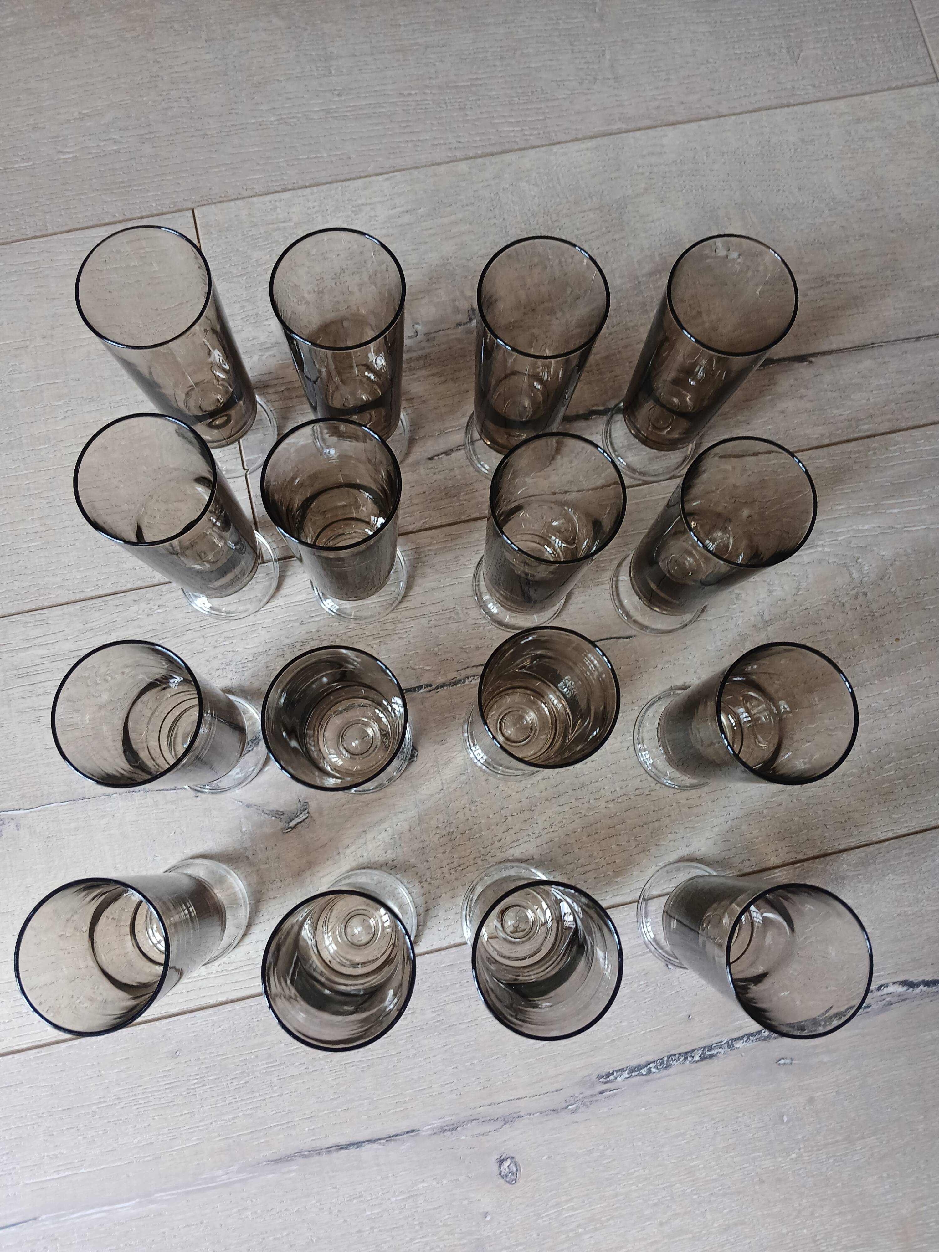 16 vintage smoked glass champagne flutes