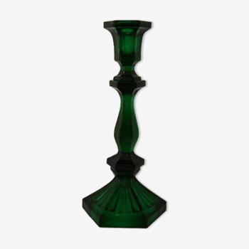 Dark green glass candle holder