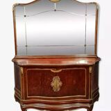 Japanese-style curved door chest of drawers in mahogany and gilded wood sold with its psyche mirror