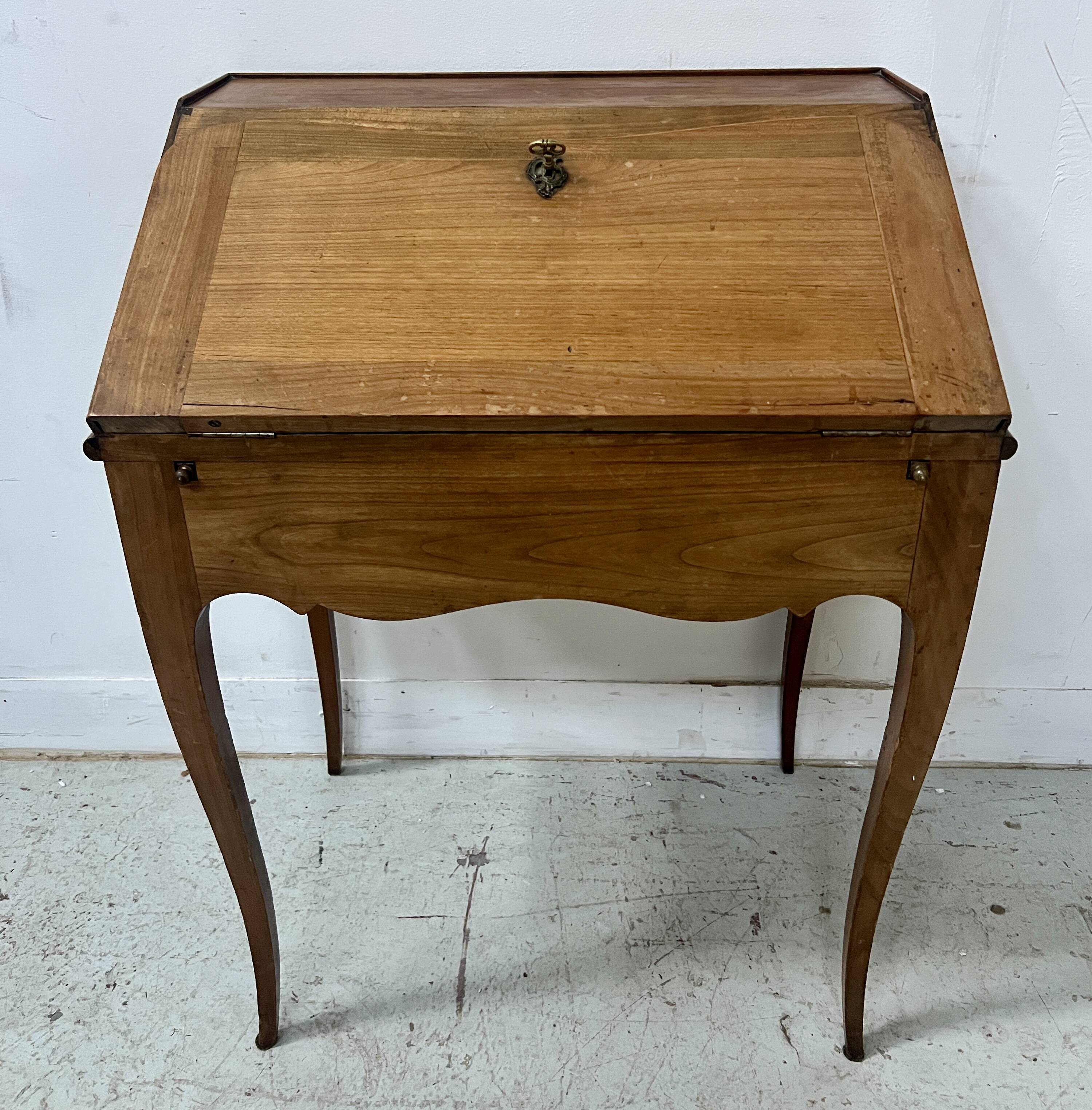 20th century slant-front desk in solid cherry wood