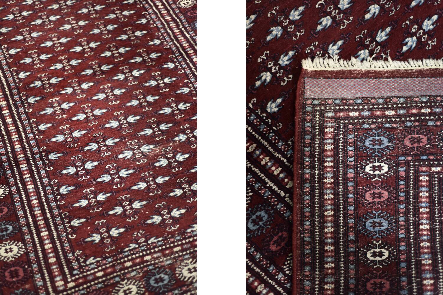 Handwoven red Boukhara oriental rug, 1960s