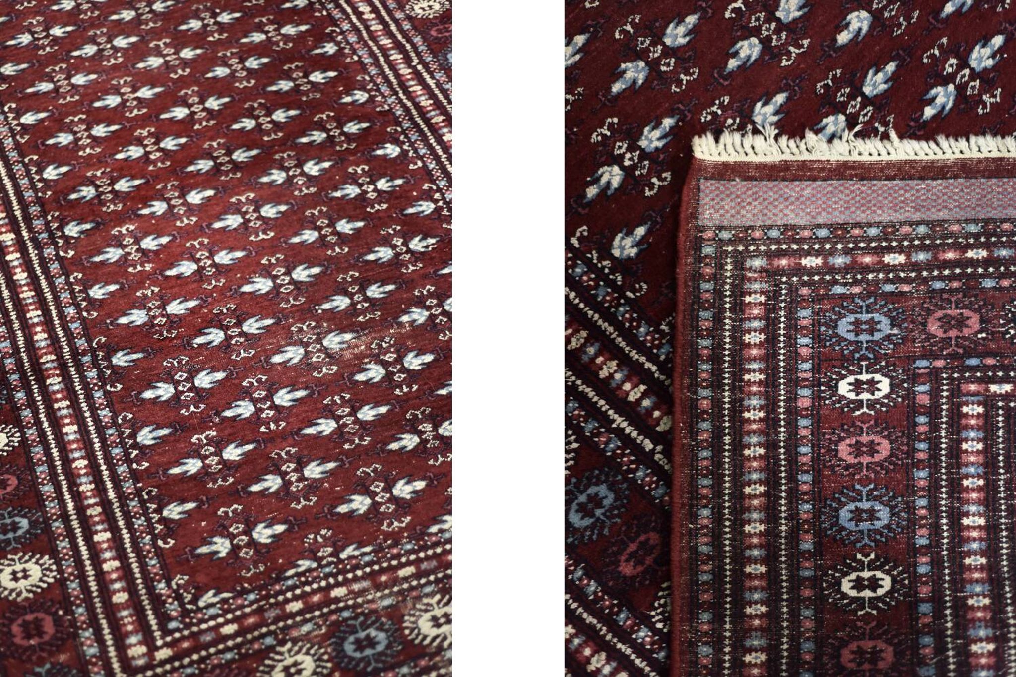 Tapis oriental Boukhara rouge tissé à la main, années 1960