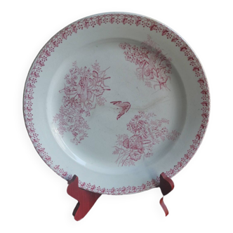 Flat round dish in pink iron earth Earthenware from Onnaing