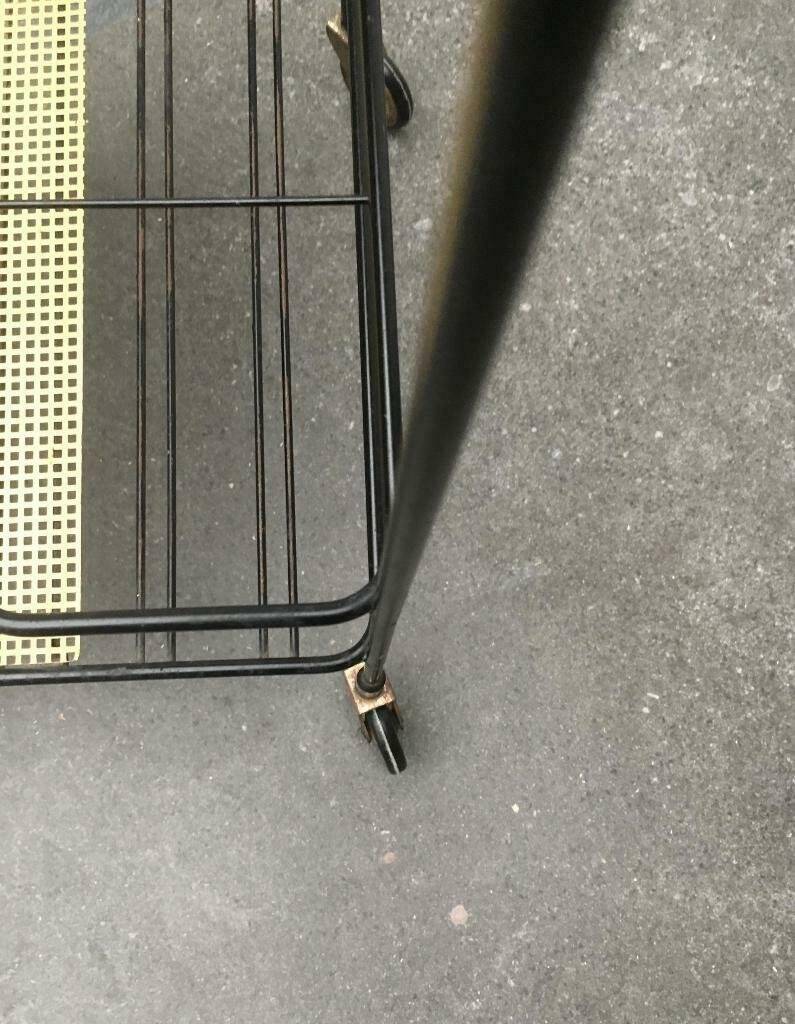 Minimalist perforated metal serving trolley in mid-century style, 1960s.