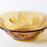 Vintage Amber Glass Bowl with Embossed Fish Pattern / Czech Repulic / 1980s