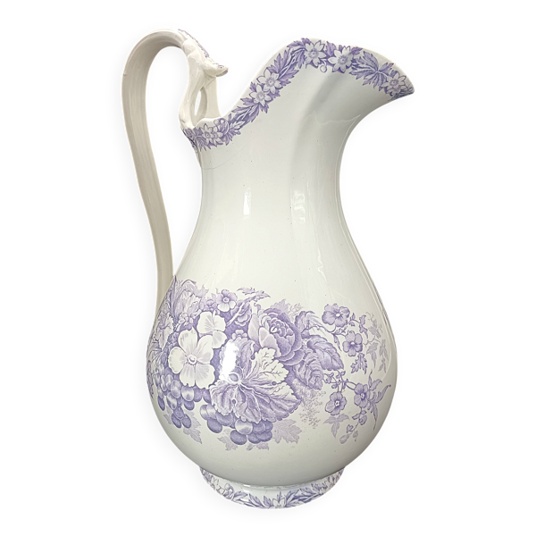 Grand broc de toilette ancien Jules Vieillard Bordeaux Décor floral violet