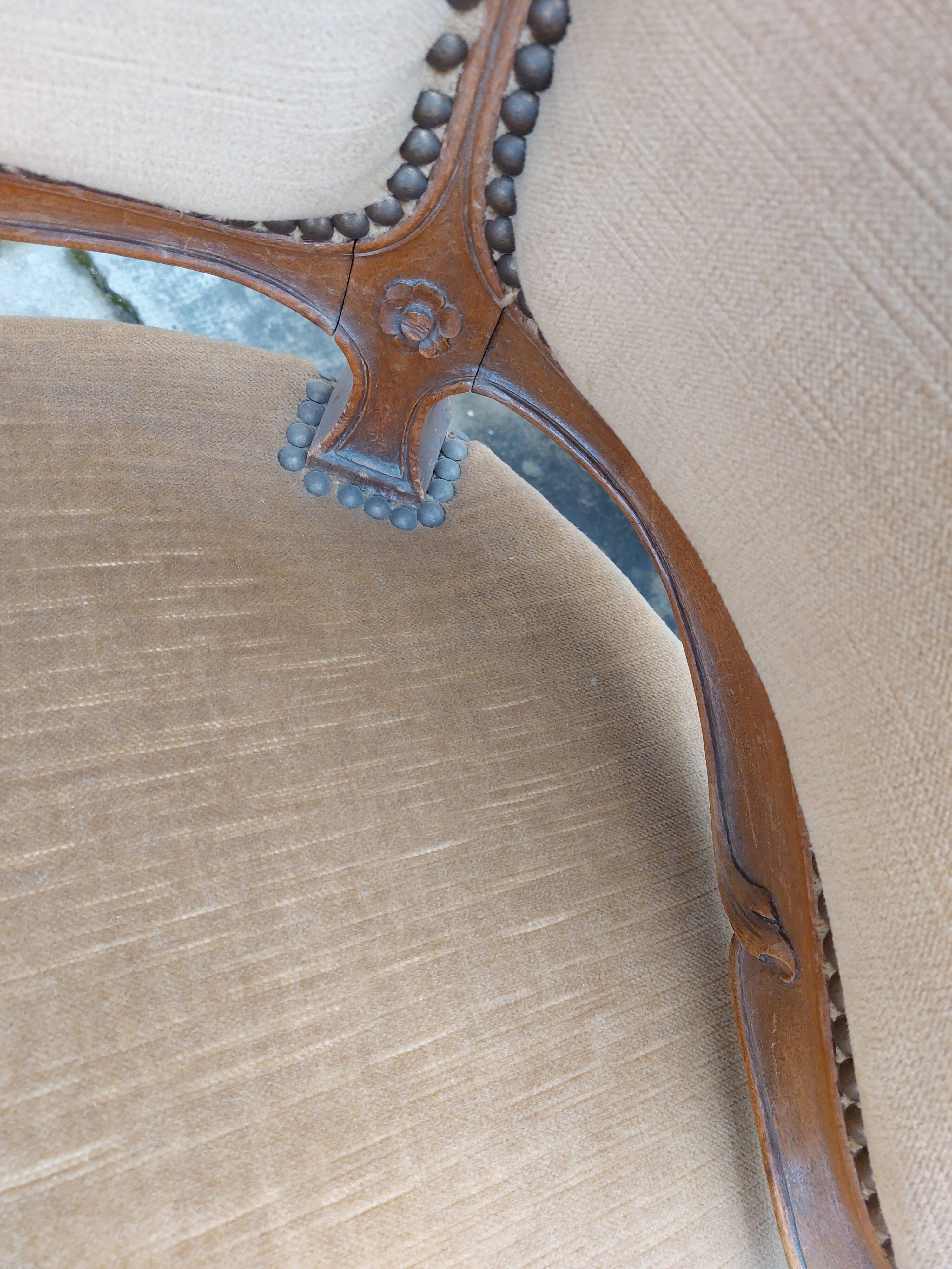 Paire de fauteuils corbeille louis XV en Noyer sculpté