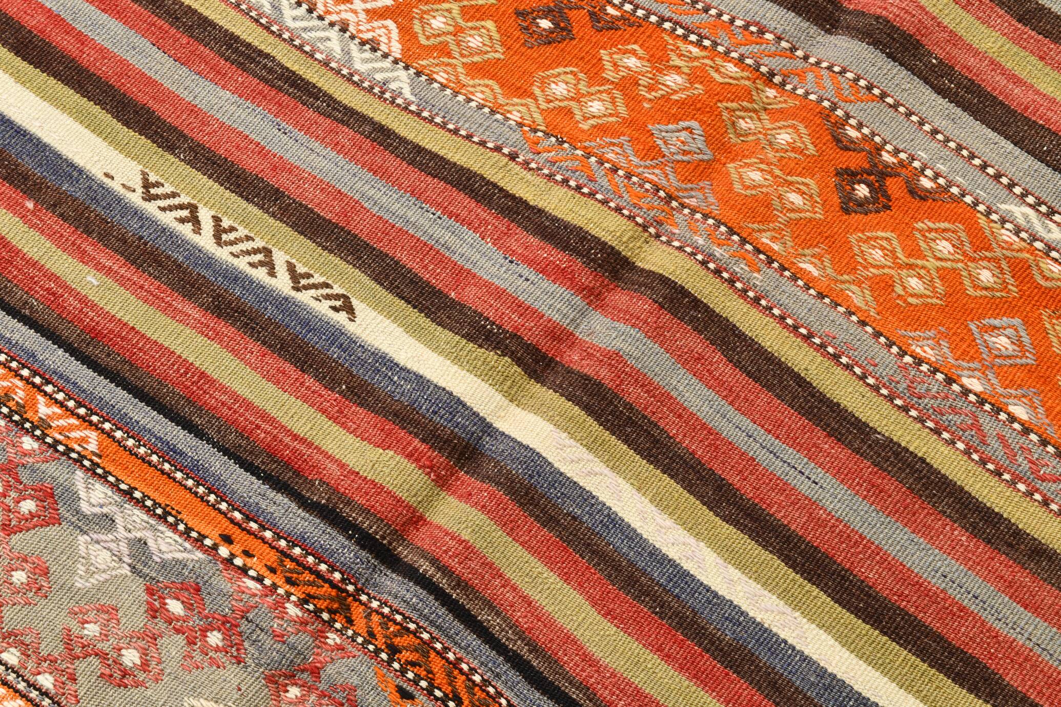 6x11 Peach Color Striped Kilim Rug, Antique Wool Kilim Rug, 165x326