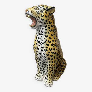 Grande sculpture léopard en céramique, Italie, années 1960