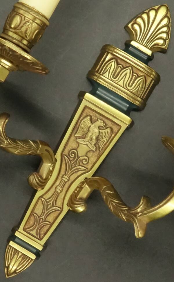 Set of 3 Empire style eagle wall lights - bronze