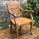 Barber's armchair in wood cannage and straw 1900