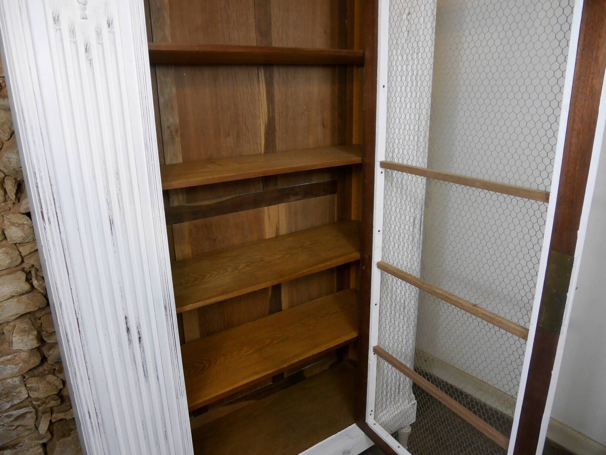 shabby wardrobe with Louis XVI style mesh door
