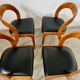 Lot 4 chairs in curved wood and leather design Baumann gondola model 60s vintage