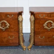 Empire Style Nightstands in Golden Walnut Burl, Set of 2