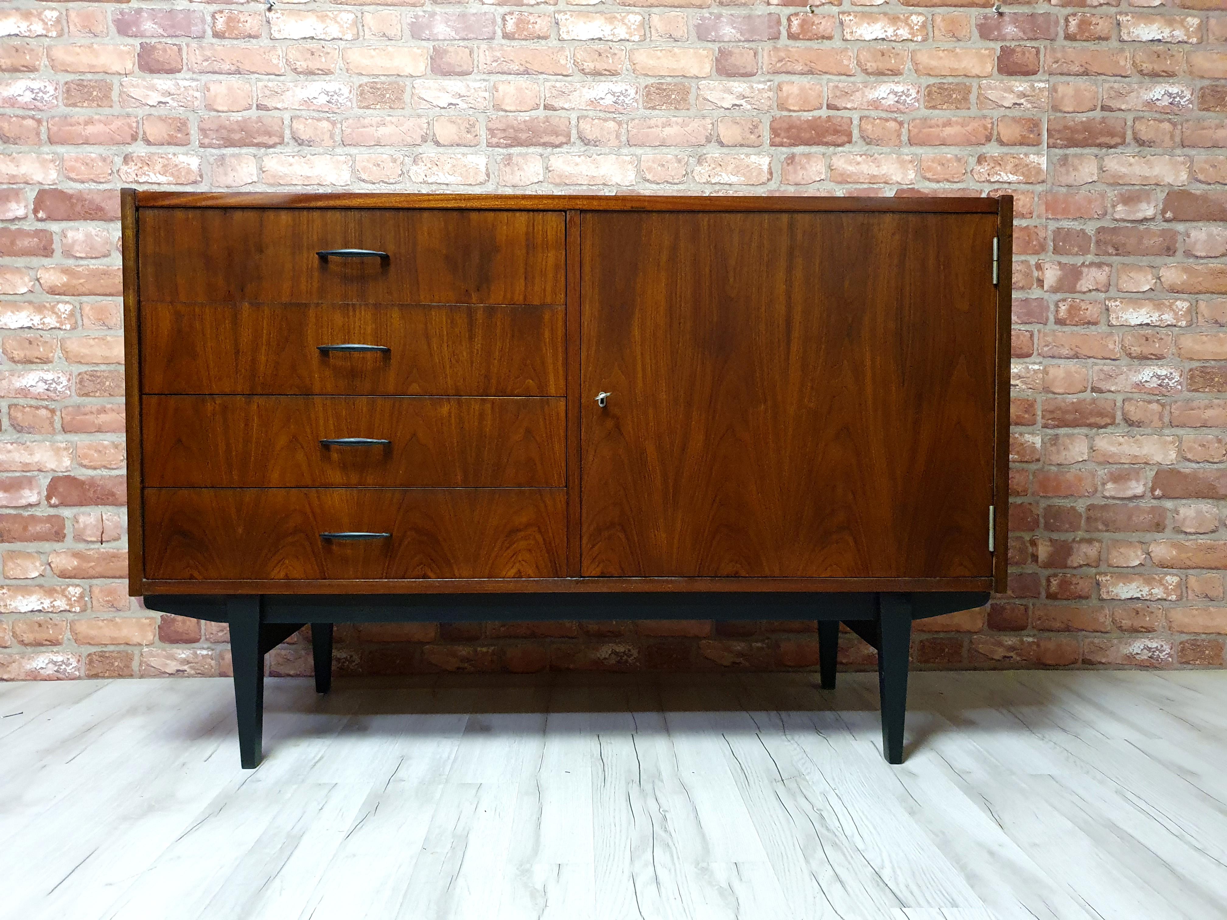 Renovated Violetta walnut chest of drawers, 1970s of the People's Republic of Poland
