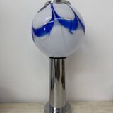 Mid – century Large glass table lamp with blue swirl , 1970s Italy
