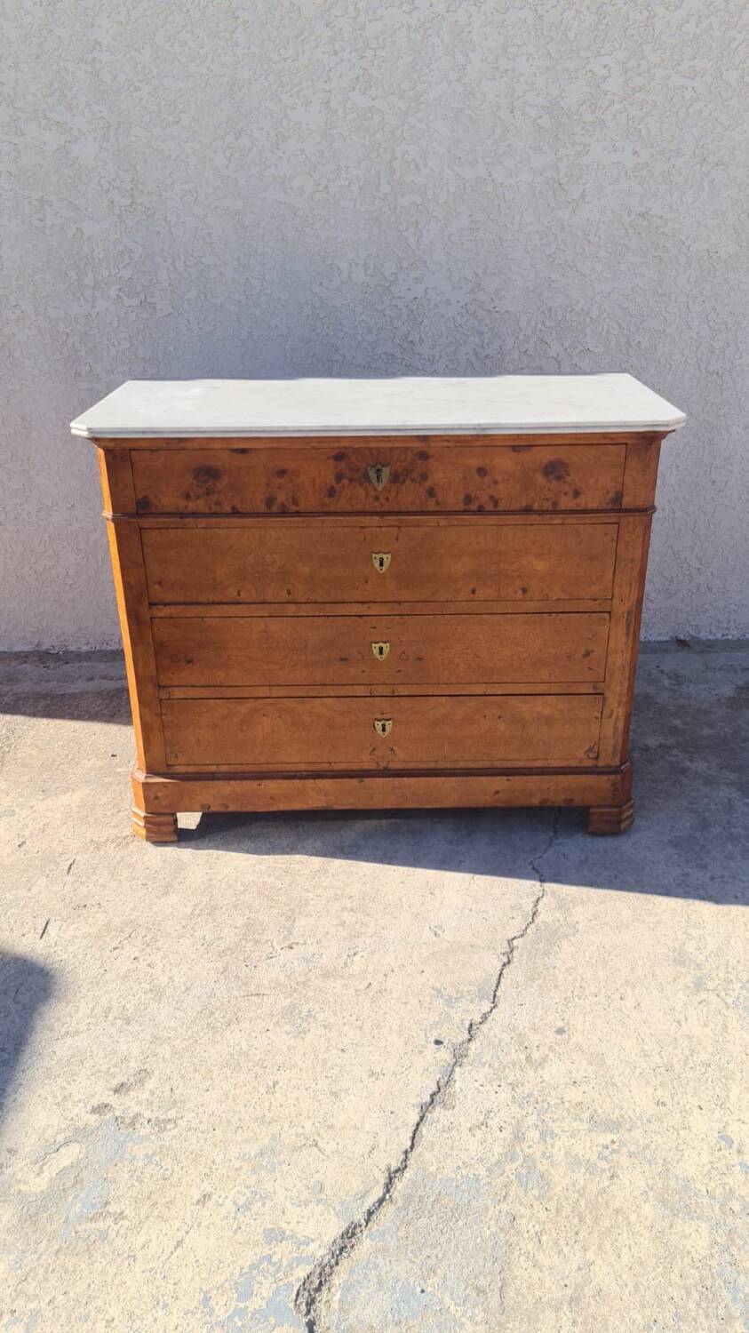 Commode style Louis Philippe en bois et marbre blanc