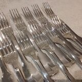 11 silver plated dessert forks, Francia goldsmith, single-flat, 18.9cm