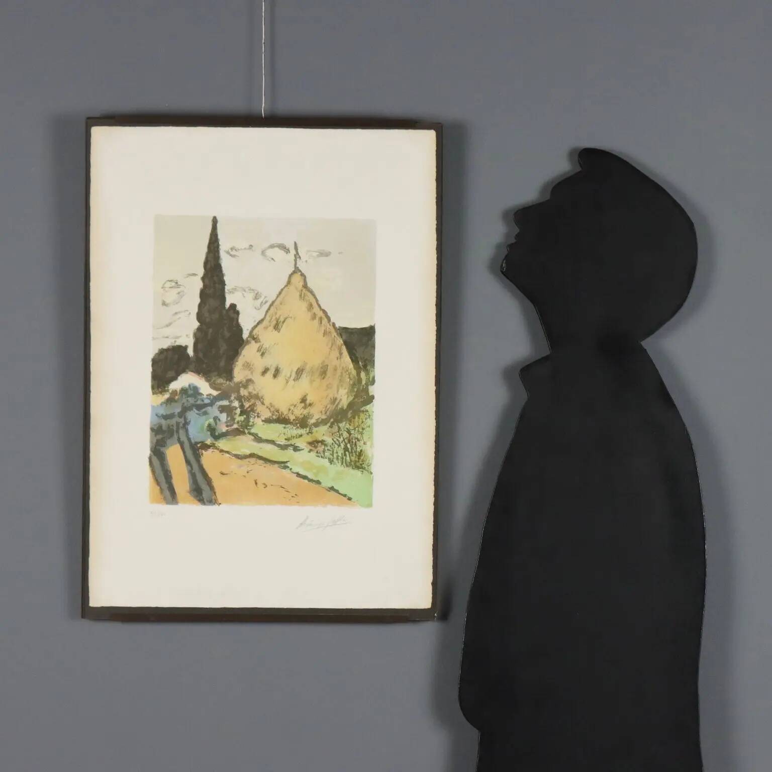 Modern lithograph signed Ardengo Soffici Haystack and Cypress 1962