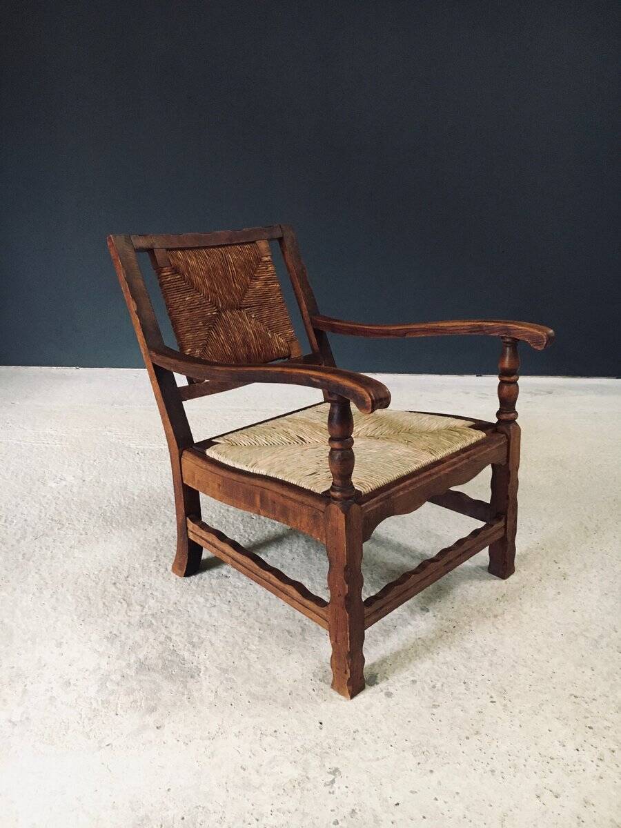 Arts & Crafts Handcrafted Low Lounge Armchairs, Belgium, 1920s, Set of 2