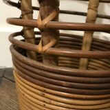 Umbrella holder with 2 handles in curved rattan and wood, circa 1960