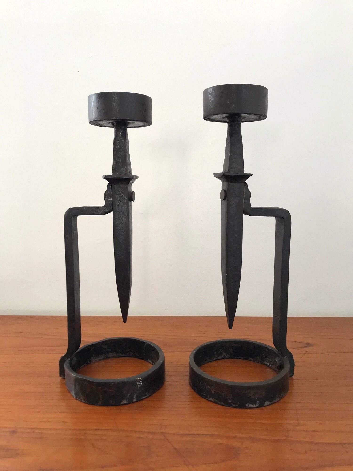 Wrought iron candlesticks brutalist art 70s