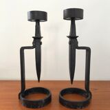 Wrought iron candlesticks brutalist art 70s