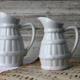 2 old french pitchers in white ceramic, circa 1960