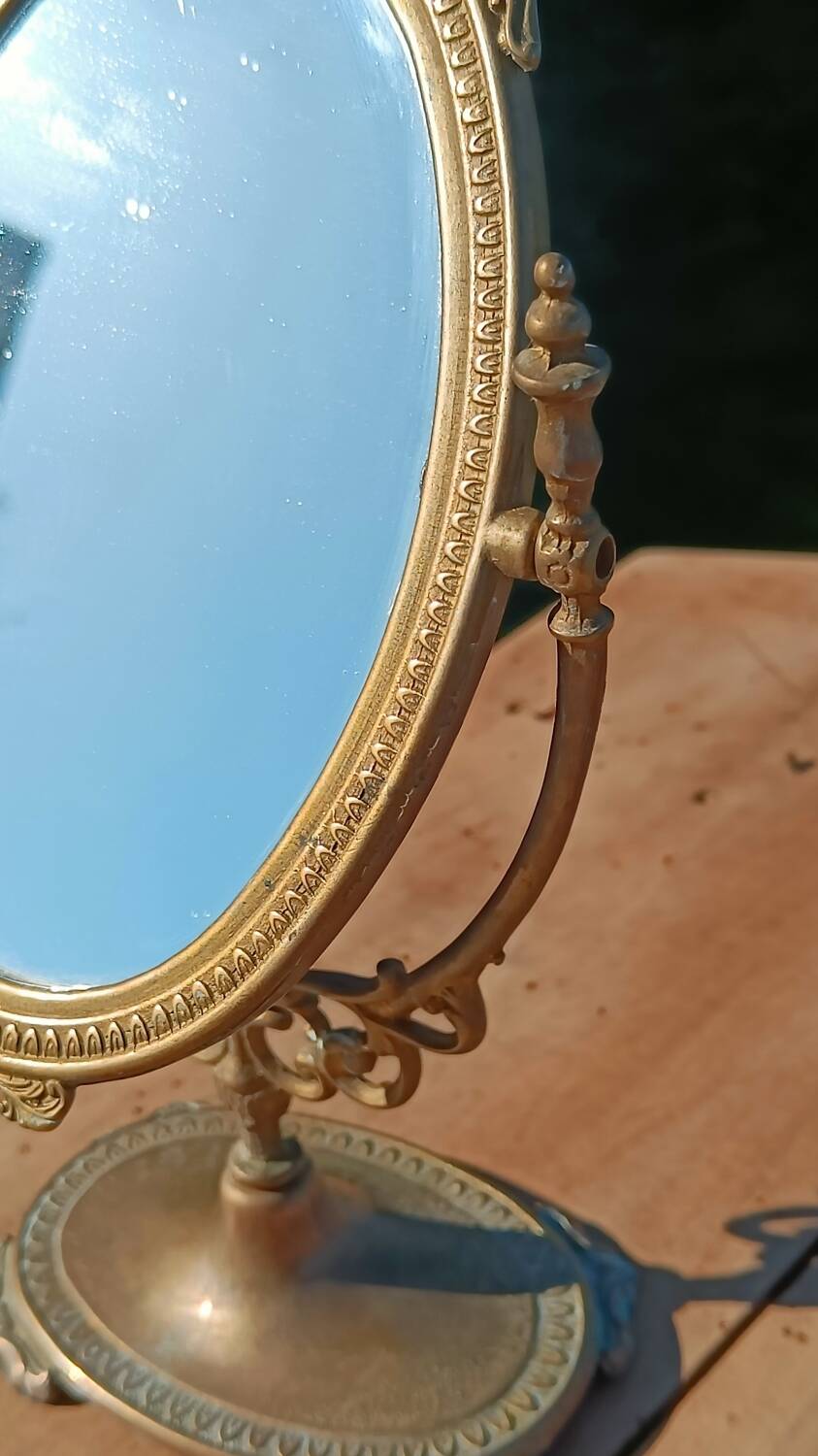 Miroir de table vintage en laiton doré – style Napoléon III,