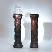 2 wooden pedestals column with Hand-Carved Grapevine Motif, France 1950s