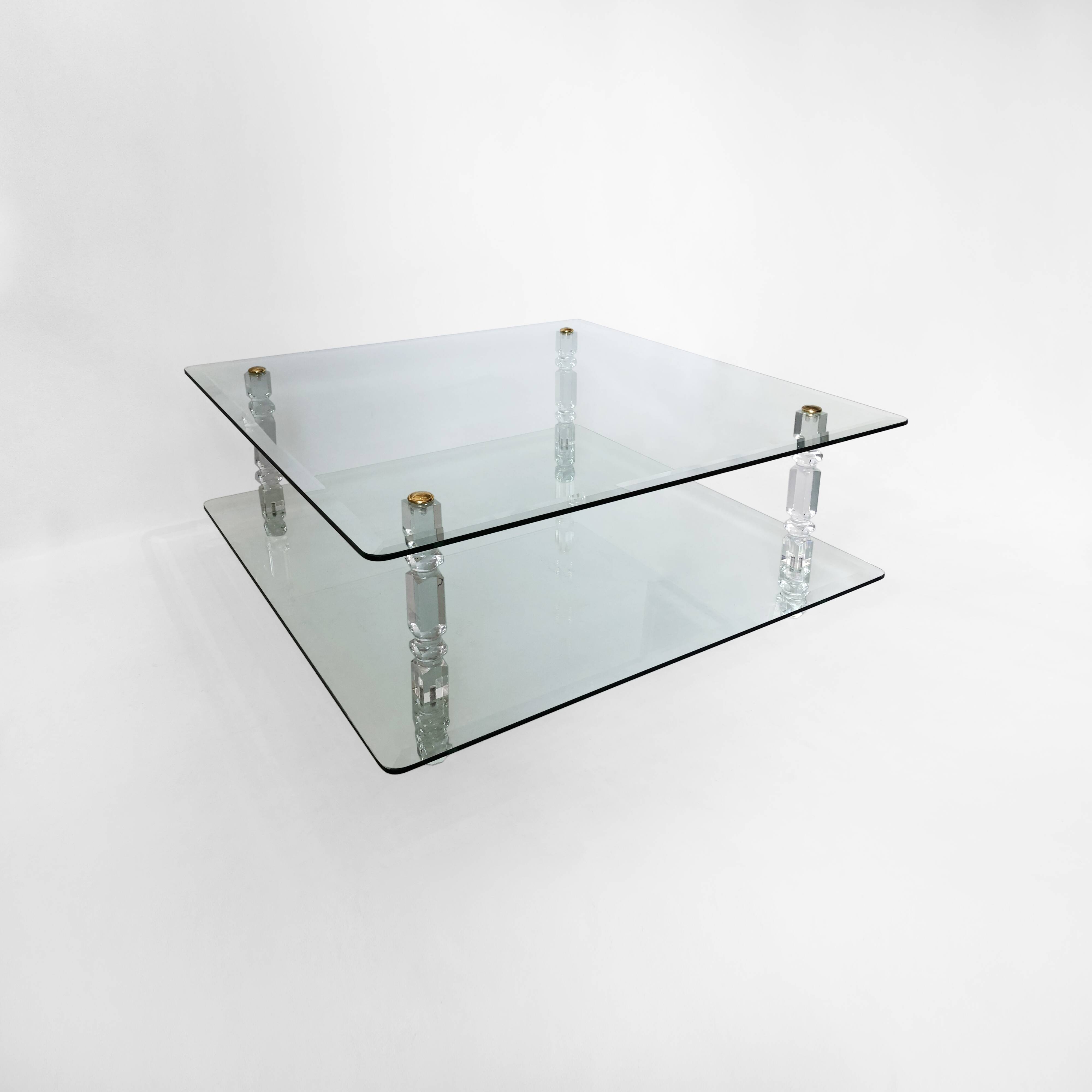 Two-Tier Lucite and Glass Coffee Table 1970s Modernist Vintage Mid-Century