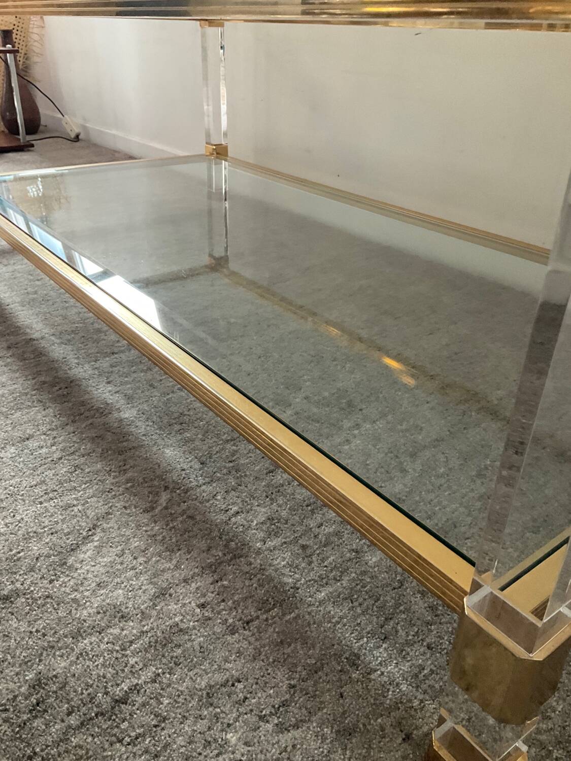 Vintage lucite and brass coffee table from the 70s