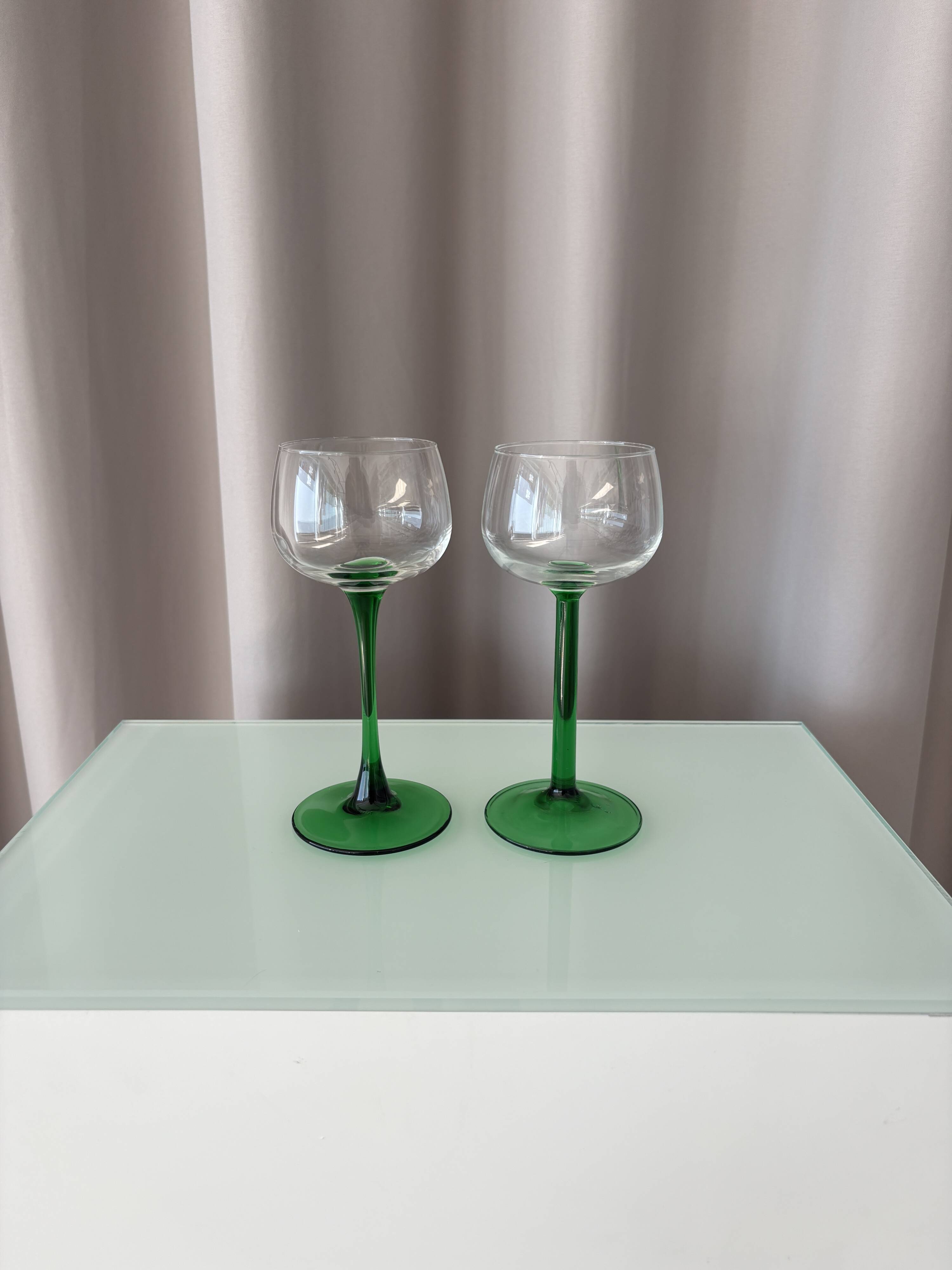 Set of 6 Vintage Luminarc France Green Stem Wine Glasses | French Glassware