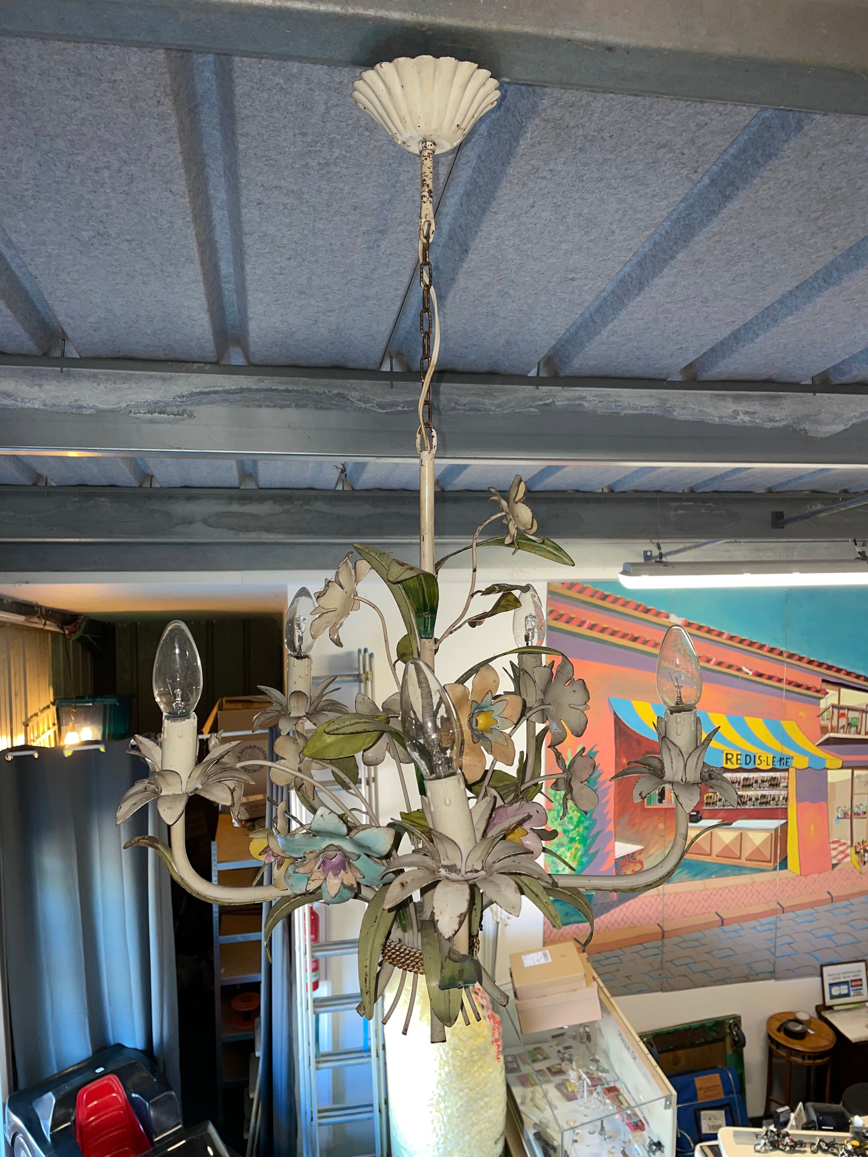 Flower painted metal chandelier