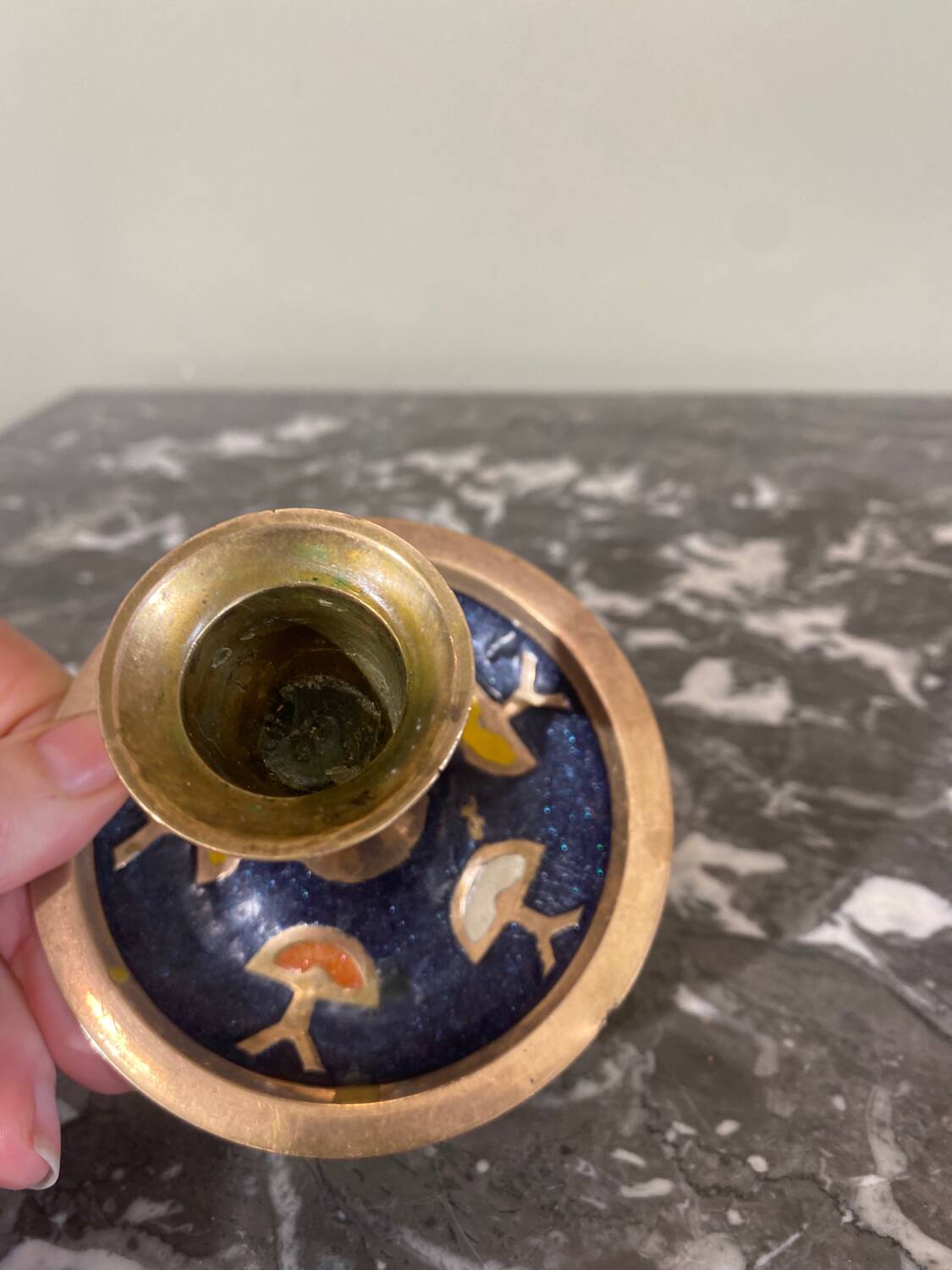 Enameled brass candle holder