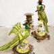 Set of 2 decorative brass candle holders porcelain parrots
