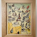 Old illustrated map of Burgundy from 1945 by JP Pinchon