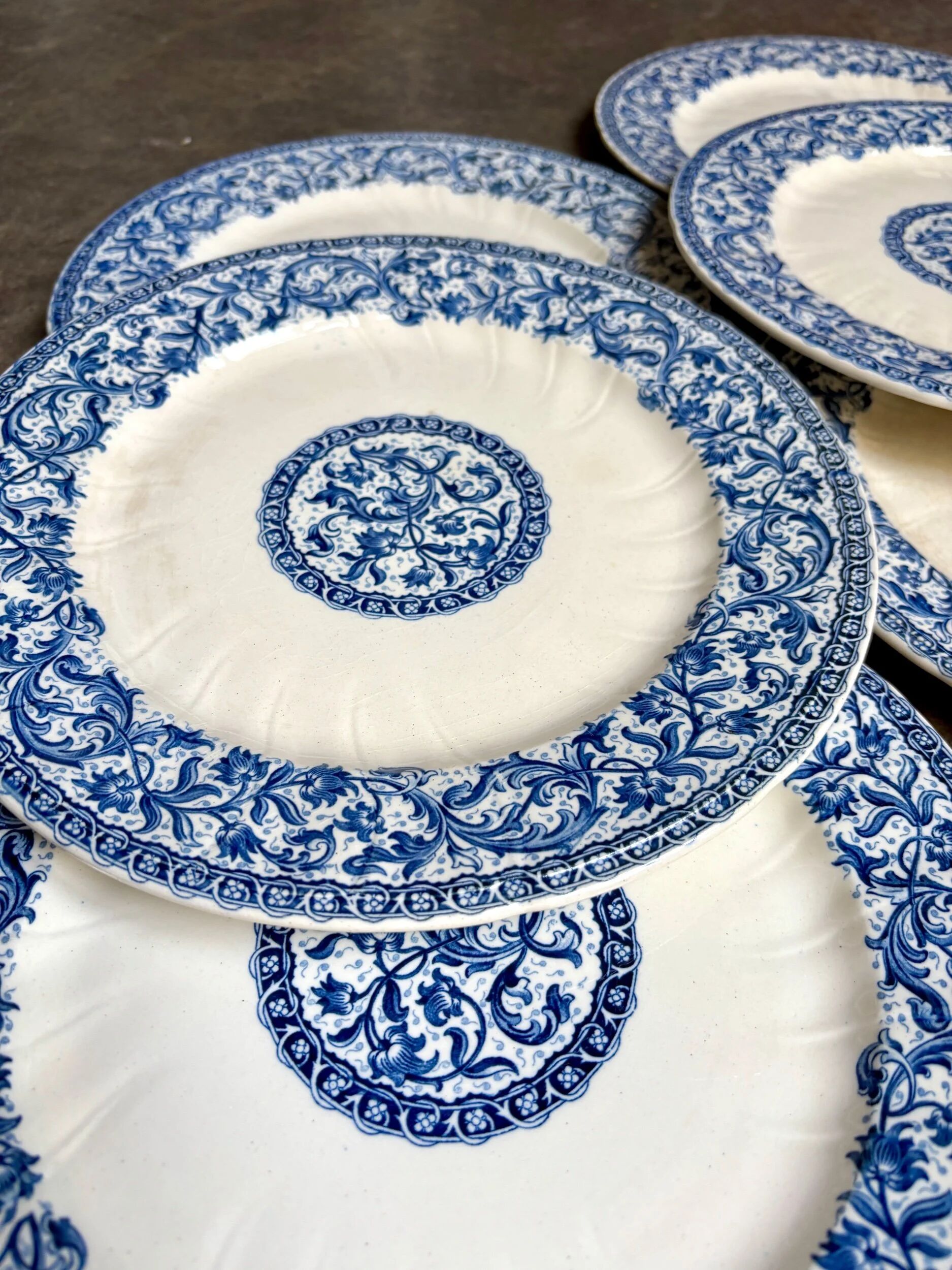 6 blue ironstone dinner plates from Gien