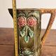 Ancien Pichet Carafe Faïence Céramique Barbotine Onnaing Vert Rose Fleurs