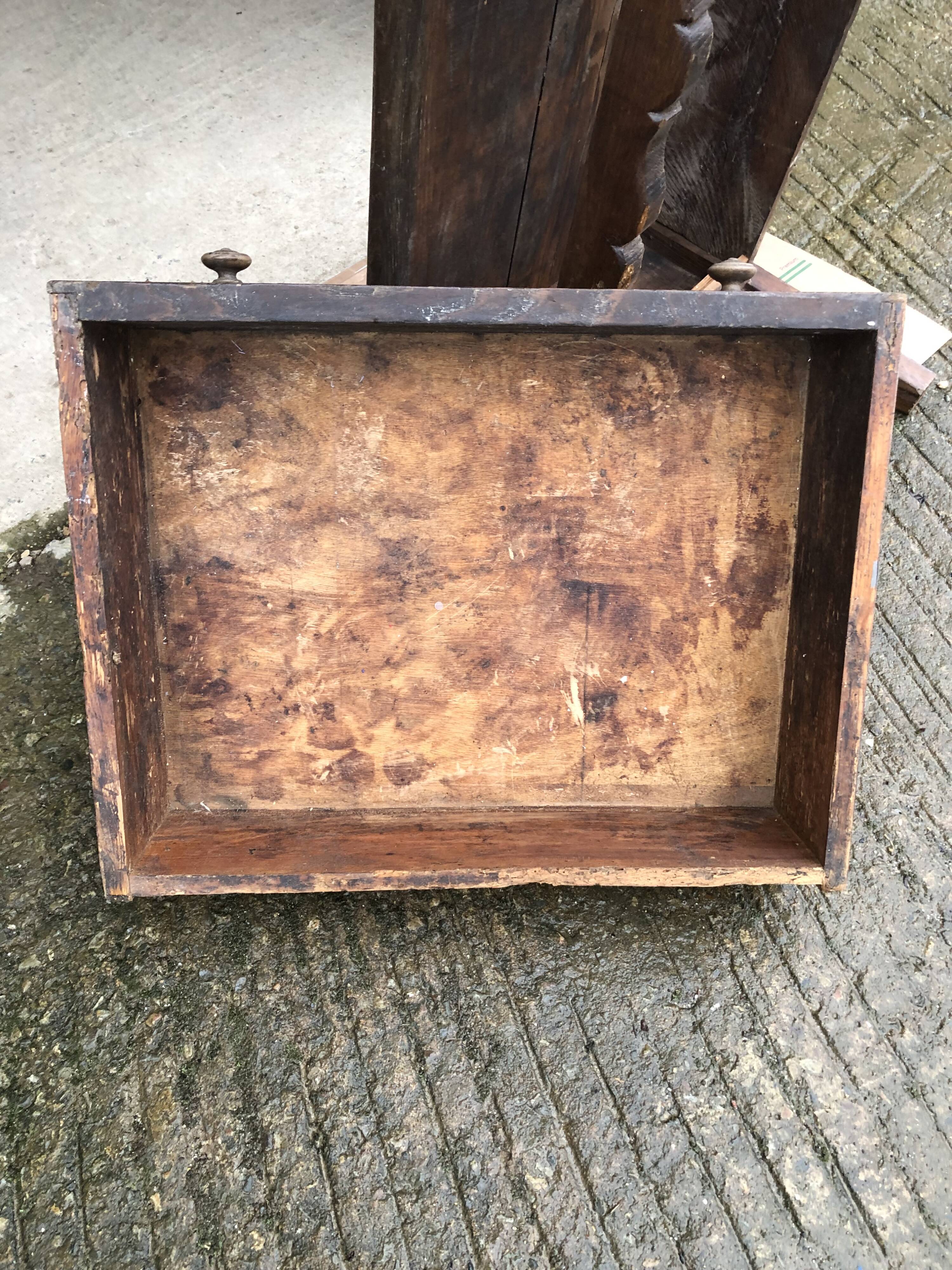 Old coffee table from the Guérandais region in solid oak with 2 front drawers
