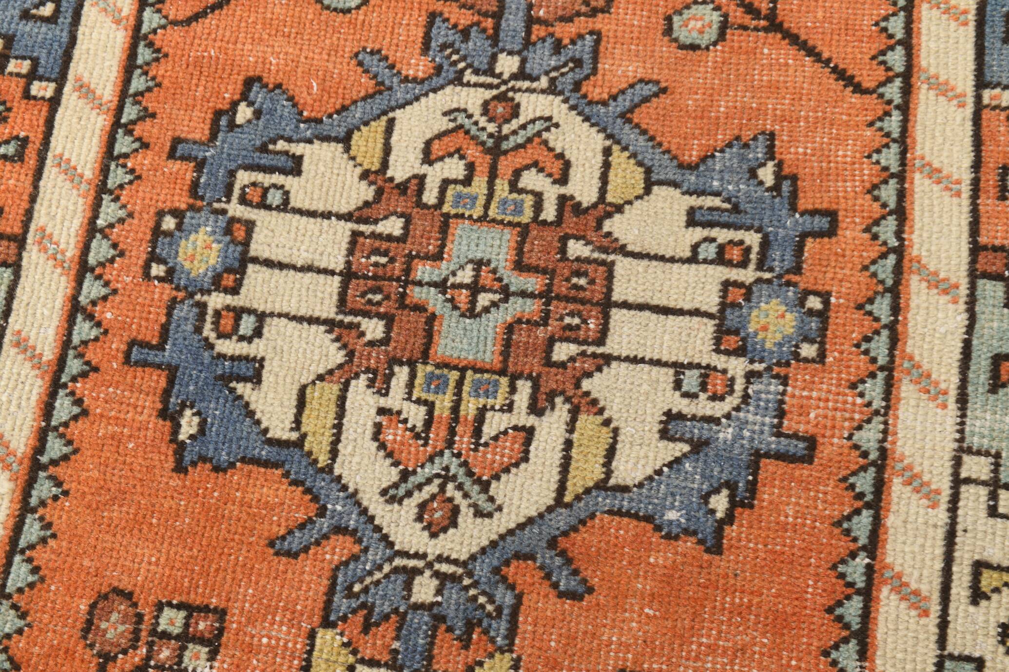 3x10 Orange Blue Handmade Geometric Vintage Runner Rug, 85x304Cm