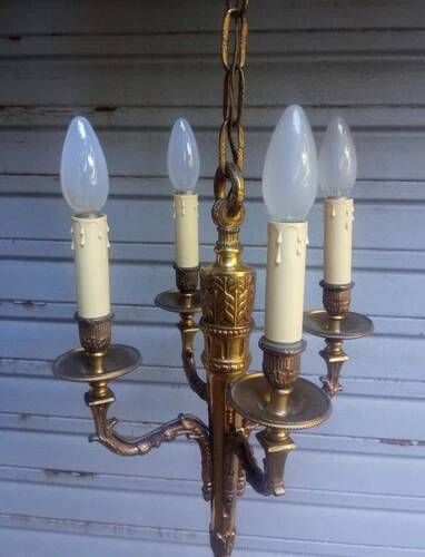 Antique gilded bronze chandelier in Louis XVI style, 4 lights, in working condition - 3.2 kg!