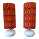 Two lamps with a seventies psychedelic wave print.